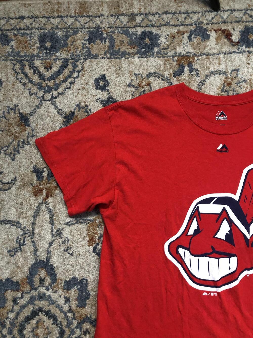 Cleveland Indians Shirt Mens Large Red MLB Baseball Majestic Chief Wahoo Tee - Picture 3 of 10